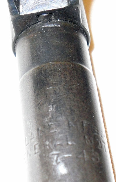 detail, M1 carbine barrel manufacturer's mark